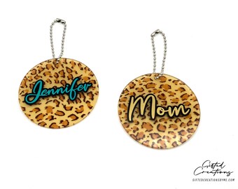 Cheetah Print Acrylic Keychain | Personalized Name Keychain, Bag Tag, Luggage Tag