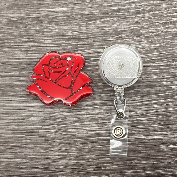 Glitter Rose Interchangeable Badge Reel or Acrylic Pin Multiple