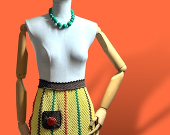 Vintage Crochet Apron: 1970s Floral Tea Apron