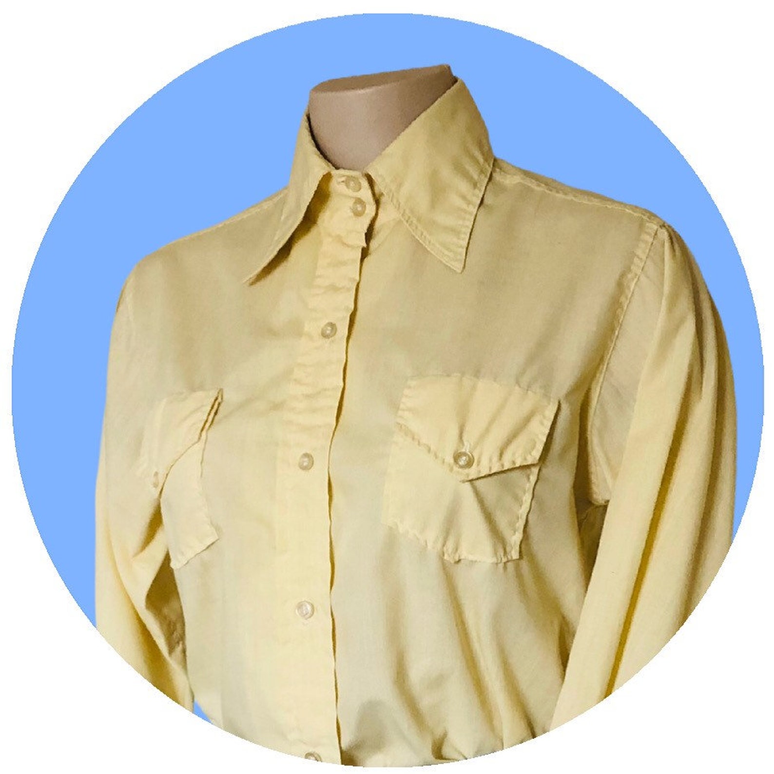 Vintage 1970s pale Yellow blouse Etsy
