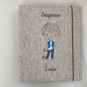 Certificate folder boy skateboard wool felt grey certificate folder
