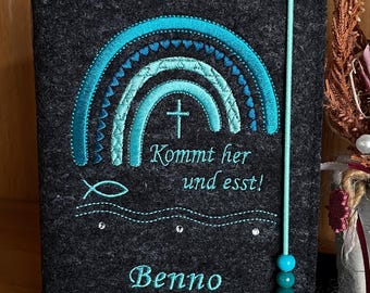 Gotteslob - cover *Come and eat! * Wool felt * Rainbow * petrol turquoise * Felt cover * Gotteslob cover for communion 2025