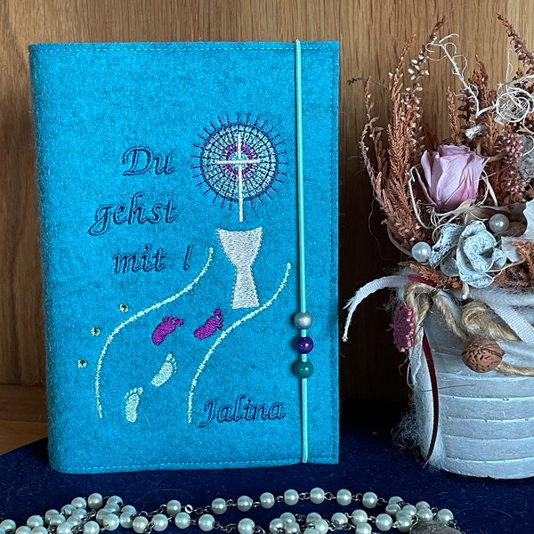 Praise God - Cover *You go with us! * Wool felt turquoise mottled * Felt cover * God's praise cover for communion * God's praise binding