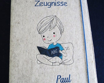 Zeugnismappe  Junge   Wollfilz  Schulbuch