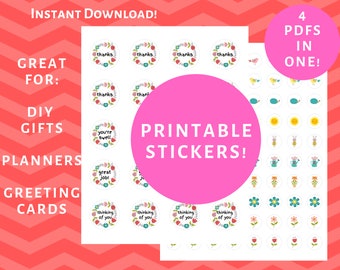 Letter Writing Envelope Seal Stickers Planner Stickers Cheery Nature Floral Fox Bird Collection Instant Download English Greeting Cards