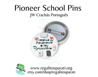 PORTUGUESE 2024 Escola de Pioneers Crachás Pins Pack of 10, 25, 50, or 100 JW Illustrated Pins Pioneer Gifts Magnetic Button