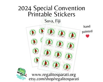 2024 Suva, Fiji JW Special Convention Gifts - Hand Painted Collared Lory Tropical Bird Printable Stickers Download Declare the Good News