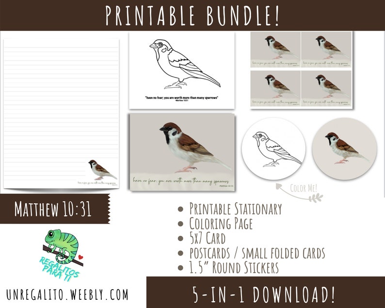 JW Card & Letter Writing Bundle Printable Stationary, Kids Coloring Page, Post Cards, Greeting Card, Sticker Worth More Than Many Sparrows image 1