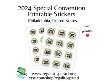 2024 Philadelphia United States JW Special Convention Gifts - Cute Hand Painted Raccoon Printable Stickers Download Declare the Good News