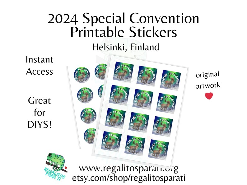 2024 Helsinki Finland JW Special Convention Gifts Original Artwork Painted Reindeer Printable Stickers Download Declare the Good News image 3