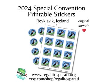 2024 Reykjavik Iceland JW Special Convention Gifts - Original Artwork Painted Puffin Printable Stickers Download - Declare the Good News