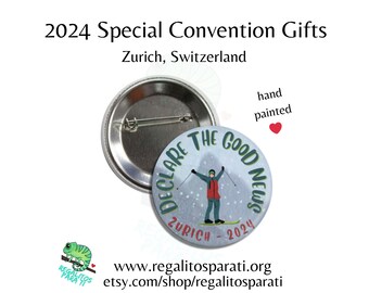 Zurich, Switzerland Declare the Good News JW Special Convention Gifts Pins Stickers Magnets Bulk Discount Hand Painted Skiing Alps