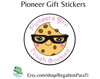 2025 Pioneer School Gift Pionieri sono duri Biscotti Adesivi Etichette regalo Clip Art Cartone animato Biscotti con gocce di cioccolato Biscotti allo zucchero Download immediato
