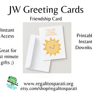 You Are Sunshine JW Printable Greeting Cards Friendship Just Because Card Blank Happy Greeting Card image 3