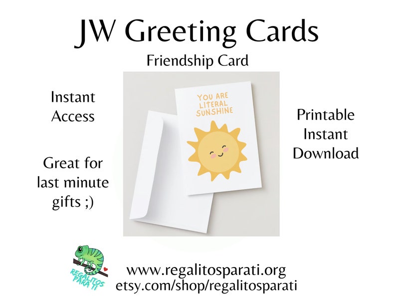 You Are Sunshine JW Printable Greeting Cards Friendship Just Because Card Blank Happy Greeting Card image 3