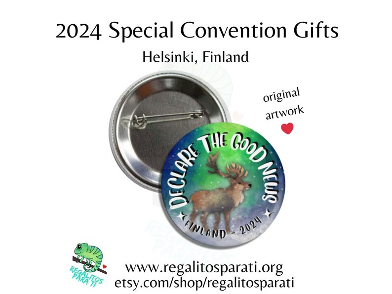 Helsinki Finland Declare the Good News JW Special Convention Gifts Pins Vinyl Stickers Magnets Bulk Discount Original Art Painted Reindeer image 1