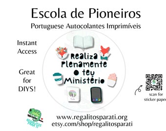 PORTUGUESE 2024 Pioneer School Gifts Stickers Tags Instant Download Escola de Pioneiros Realiza Plenamente o tea Ministerio Autocolantes