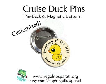 Personalized Cruise Ducks Button Pins or Magnetic 25, 50, or 100 - Cruise Activity Scavenger Hunt Cruising Rubber Ducks Game