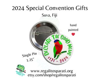 Suva, Fiji 2024 JW Special Convention Gifts - Single Pin Button -  Hand Painted Collared Lory Tropical Bird - Declare the Good News