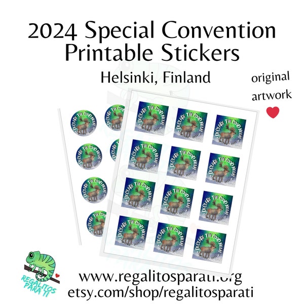 2024 Helsinki Finland JW Special Convention Gifts - Original Artwork Painted Reindeer Printable Stickers Download - Declare the Good News