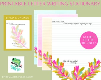 JW Letter Writing Paper Printable Stationary Bundle Instant Download Bright Painted Floral 5 Backgrounds Lined & Unlined PDF