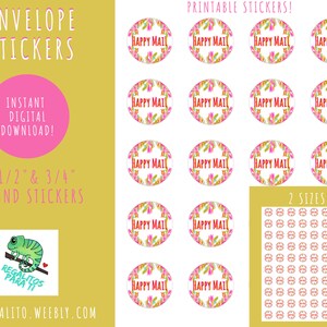 Happy Mail Stickers Envelope Seals Instant Download 20/80 Per Page Snail Mail image 2