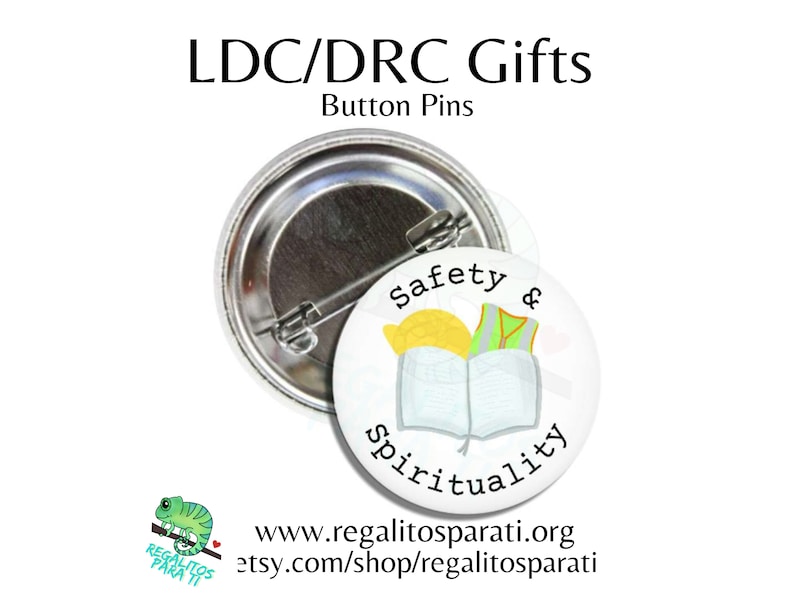 Safety and Spirituality DRC Pins Pack of 10, 25, 50, or 100 JW Pins LDC Construction Servant Ramapo Gifts jw Disaster Relief Magnetic Button image 1