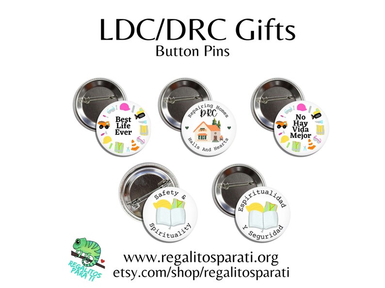 Safety and Spirituality DRC Pins Pack of 10, 25, 50, or 100 JW Pins LDC Construction Servant Ramapo Gifts jw Disaster Relief Magnetic Button image 4