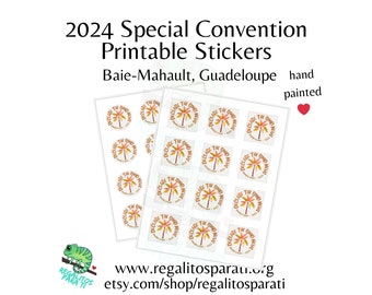 2024 Baie-Mahault, Guadeloupe JW Special Convention Gifts - Hand Painted Tropical Tree Printable Stickers Download - Declare the Good News