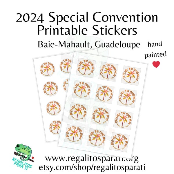 2024 Baie-Mahault, Guadeloupe JW Special Convention Gifts - Hand Painted Tropical Tree Printable Stickers Download - Declare the Good News