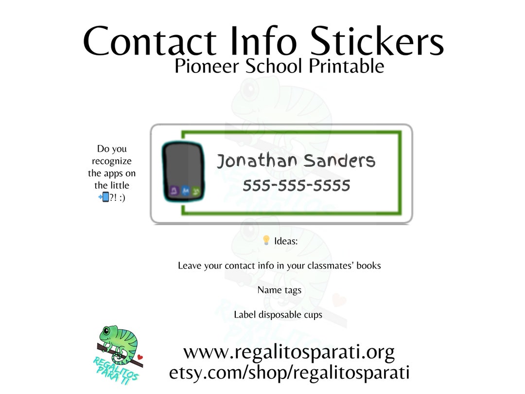 Illustrated Contact Information Pioneer School Printable Stickers ...
