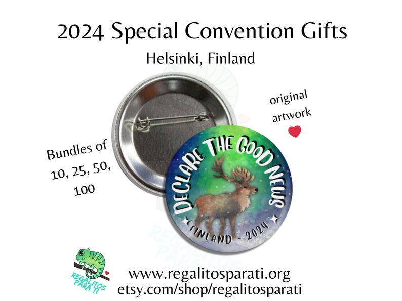 Helsinki Finland Declare the Good News JW Special Convention Gifts Pins Vinyl Stickers Magnets Bulk Discount Original Art Painted Reindeer image 2