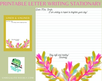 JW Letter Writing Paper Printable Stationary Instant Download - Bright Painted Floral White Background Lined & Unlined PDF