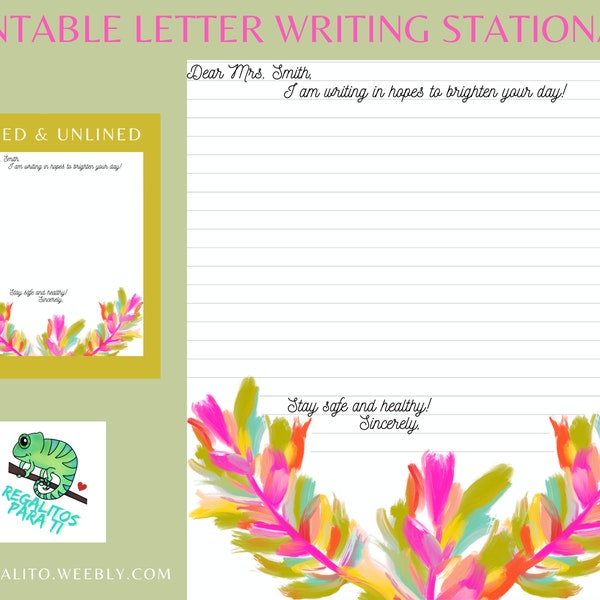 JW Letter Writing Paper Printable Stationary Instant Download - Bright Painted Floral White Background Lined & Unlined PDF