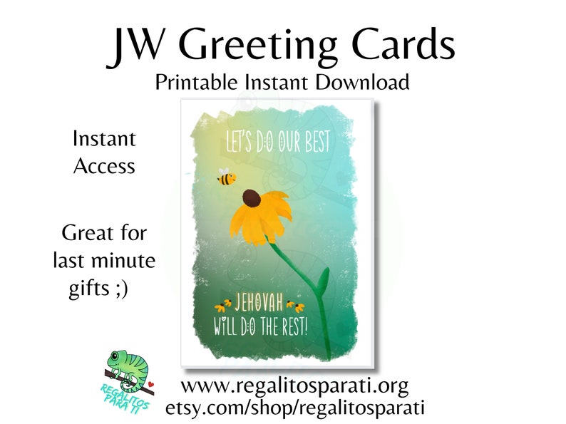 Lets Do Our Best Printable 5x7 Illustrated Bee Sunflower Download JW Cards Baptism LDC DRC Pioneer School New Service Year Encouragement image 1