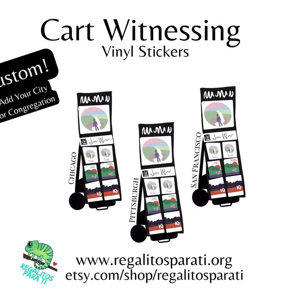 CUSTOM Add your City! Cart Witnessing Stickers Vinyl - Trolley Witnessing - Pioneer Gifts - SMPW - Baptism Gift - New Service Year - JW Art