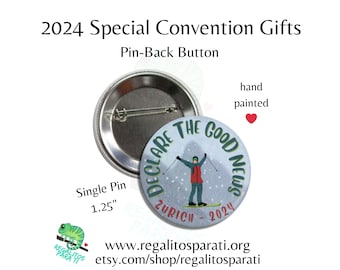 Zurich, Switzerland  2024 JW Special Convention Gifts - Single Pin Button -  Hand Painted Swiss Alps Skiier - Declare the Good News