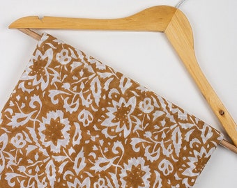 Brown Fabric Floral Print Fabric, Hand Block Printed Natural Vegetable Dye Light Weight Soft Cotton Jaipuri Fabric By the Yard HBF#859