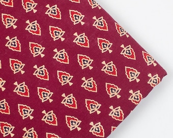 Red Ajrakh Print Cotton Fabric women dress fabric Hand Block Printed Mud Resist Running Fabric, Jaipuri Print Fabric By Yard