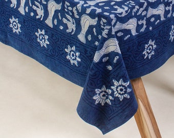 Natural Indigo Block Print Tablecloth Natural Indigo Block Print Tablecloth