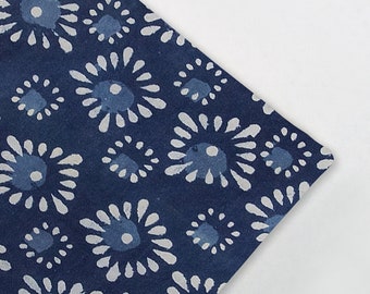Indian Fabric By The Yard Indigo fabric Cotton Fabric Hand Block Printed Natural Vegetable Dyed Block Printed Mud Resist Fabric IBF#377