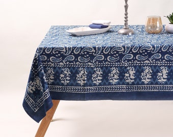 Natural Indigo Block Print Tablecloth Natural Indigo Block Print Tablecloth