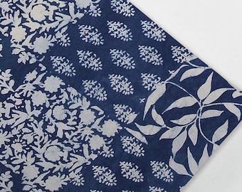 Natural Blue Dyed Block Print Fabric Animal Cotton Fabric Blue Printed Pure Cotton Soft Indian Fabric,Mud Resist Fabric IBF#23