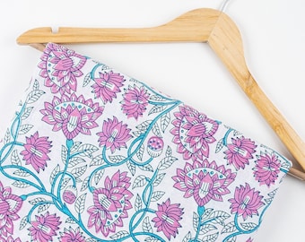 Pink Floral Cotton Print Fabric, Indigo Blue Fabric, Indian Fabric, Cotton Fabric, Dabu Print, Mud Block Print, Kimono Dresses #HBF16