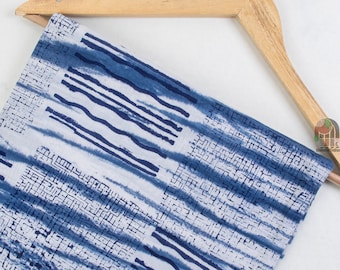 Dyed blue indian summer cotton hand block printed bohemian organic fabric, soft light weight handloom women dressmaking fabric IBF#160