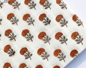 Flower Cotton Print Fabric Summer Dress Material Fabric, Fashion Textile Hand Printed Running Fabric by the yard