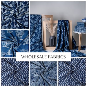 Custom Wholesale Lot Pure Indigo Blue Dyed Hand Block Print Block Printed Garment Fabric, Cloth Material Fabric, Hand Block Print Fabric #44