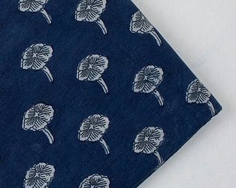 Fabric By The Yard Indigo Blue Cotton Fabric, Indian Block Printed Natural Vegetable Dye Sewing Fabric, Dabu Print Mud Resist Fabric IBF#998