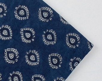 Fabric By The Yard Indigo Blue Cotton Fabric, Indian Block Printed Natural Vegetable Dye Sewing Fabric, Dabu Print Mud Resist Fabric IBF#586