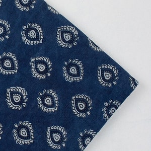 Fabric By The Yard Indigo Blue Cotton Fabric, Indian Block Printed Natural Vegetable Dye Sewing Fabric, Dabu Print Mud Resist Fabric IBF#586